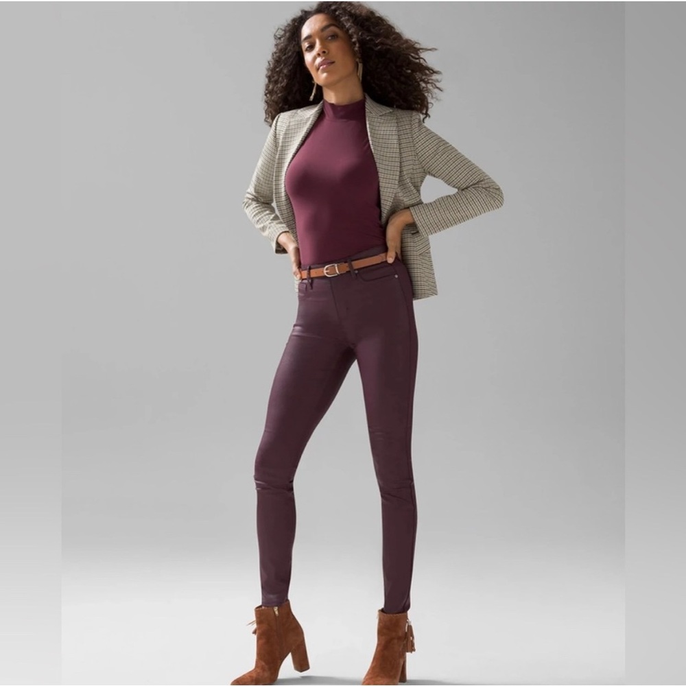 White House Black Market High Rise Skinny Coated Jeans- Maroon